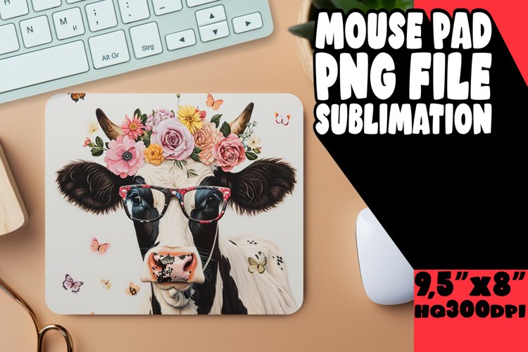 Vibrant Spring Cow Mouse Pad: Sublimation Fun example image 1