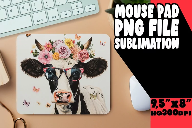 Vibrant Spring Cow Mouse Pad: Sublimation Fun