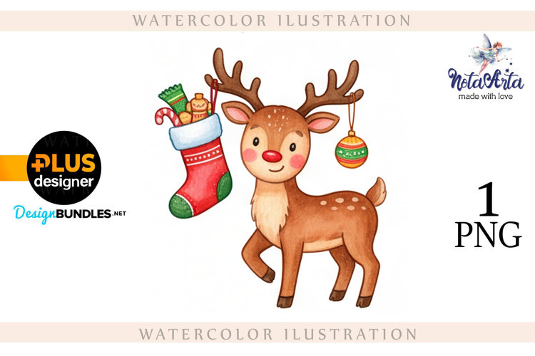 Christmas deer watercolor illustration