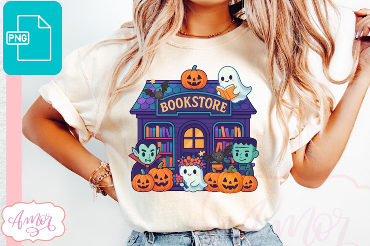 Spooky Bookstore PNG design, Cute Halloween design