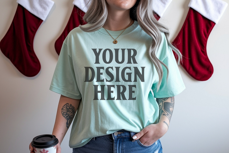 Chalky Mint Christmas Comfort Colors 1717 TShirt Mockup,cc17