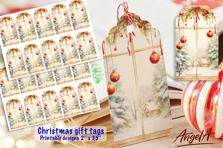 Christmas gift tags, Christmas printable tags, window