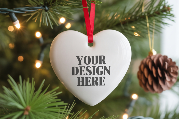 Christmas Love Heart Ornament Mockup | Holiday Hanging