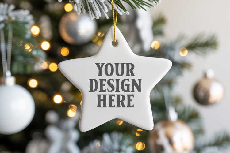 Christmas Star Ceramic Ornament Mockup | Cozy Boho Holiday D