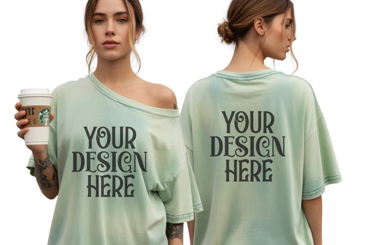 Comfort Colors 1717 Chalky Mint Front & back T shirt mockups