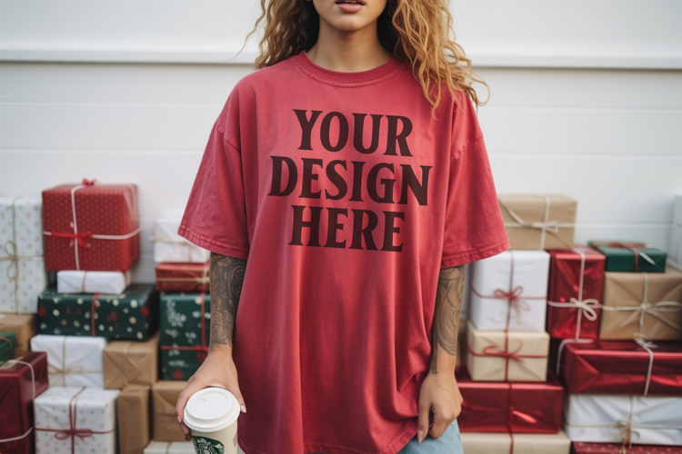 Christmas Comfort Colors 1717 Crimson TShirt Mockup, CC 1717