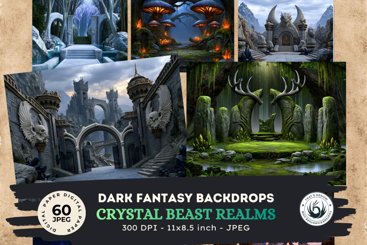 Crystal Beast Realms Dark Fantasy Backdrops Digital Papers