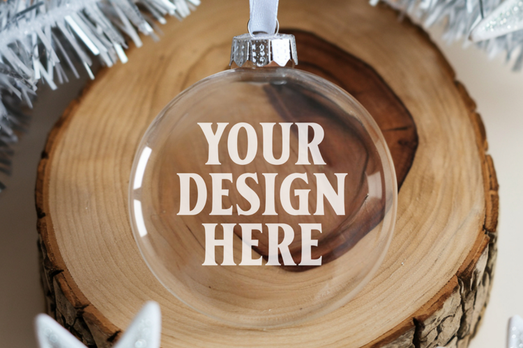 Acrylic Christmas Ornament Mockups | Clear Round Holiday
