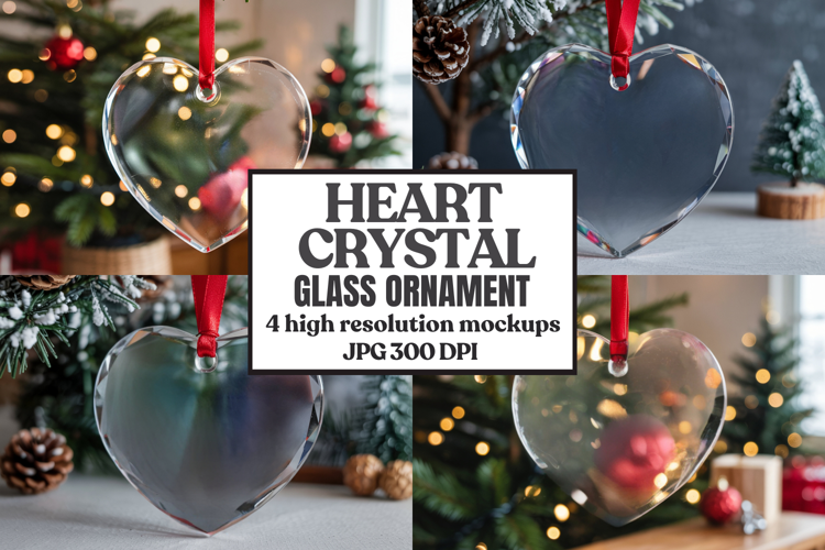 Christmas Heart Crystal Glass Ornament Mockup | Clear Heart