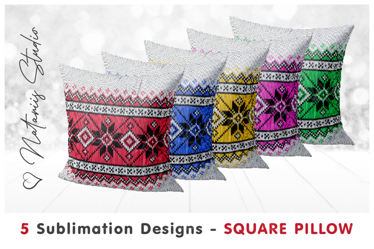 5 Cozy Christmas Knitted Designs - Sublimation Square Pillow
