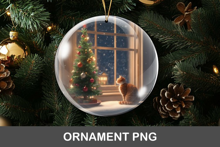 3D christmas ornament - cat on the window, snow outside