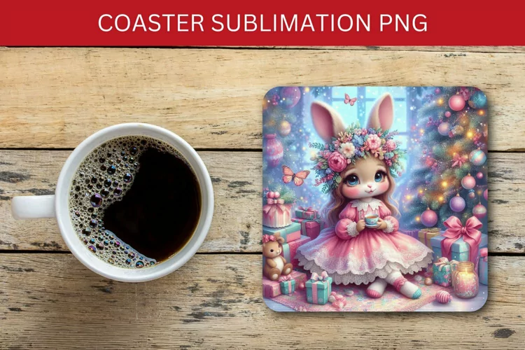 square coaster - christmas rabbit
