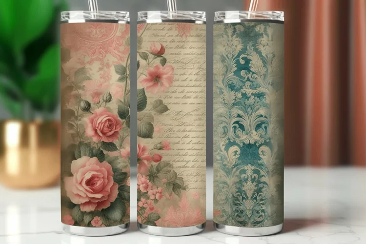 Valentine Tumbler Wrap 20 oz - vintage roses