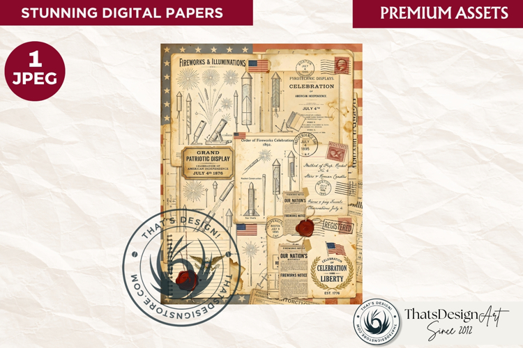 Vintage Patriotic 4th of July Junk Journal digital paper