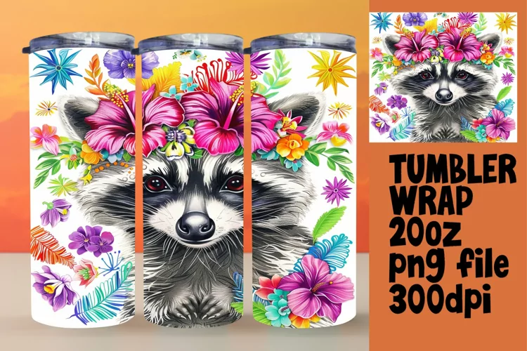Sublimation Design: Bright Raccoon with Flowers