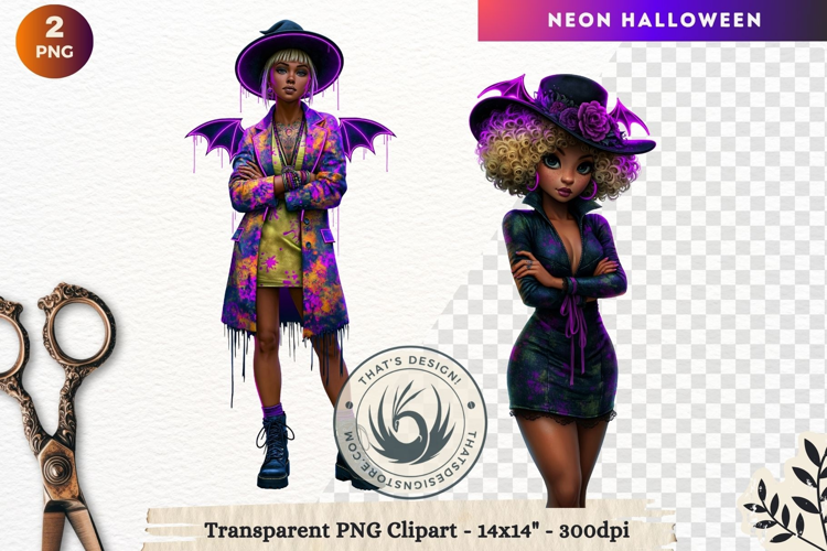 Neon Halloween Character Clipart Spooky Kawaii