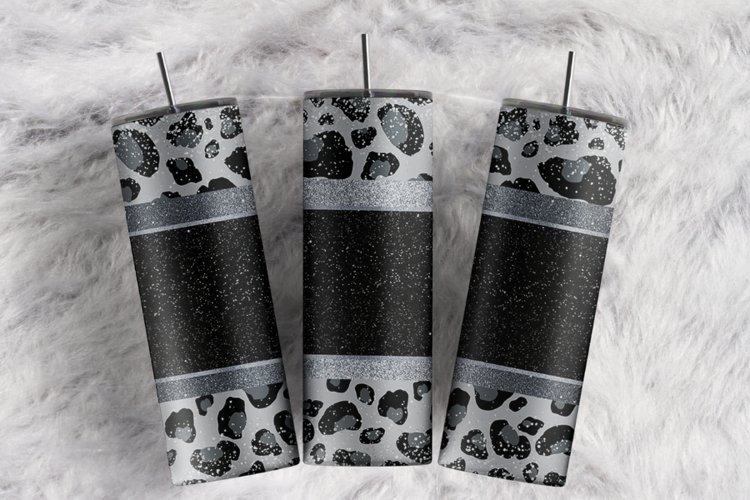 Custom Name Leopard Gray Black Glitter 20 oz tumbler wrap
