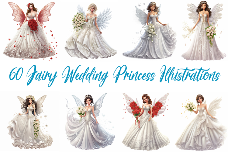 60 Fairy Princess Angel Wedding Dress Illustration JPG