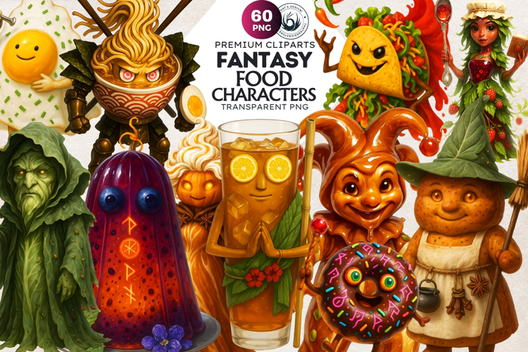 Fantasy Food Characters RPG Clipart PNG Graphics Bundle