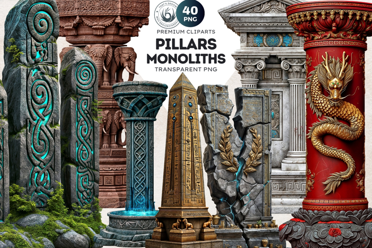 Fantasy Pillars & Monoliths Clipart Set World Architecture