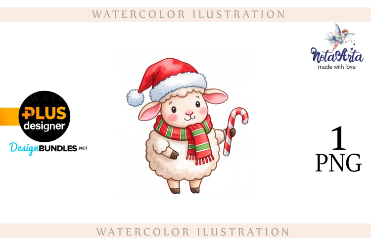 Christmas Sheep in Watercolor Style