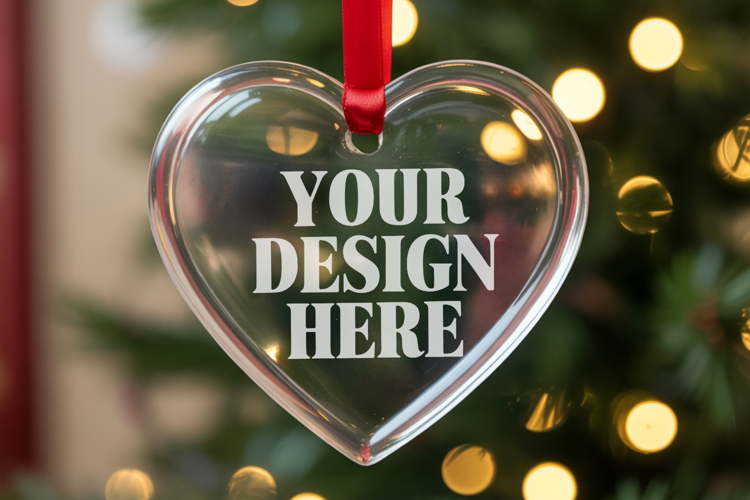 Christmas Heart Crystal Glass Ornament Mockups