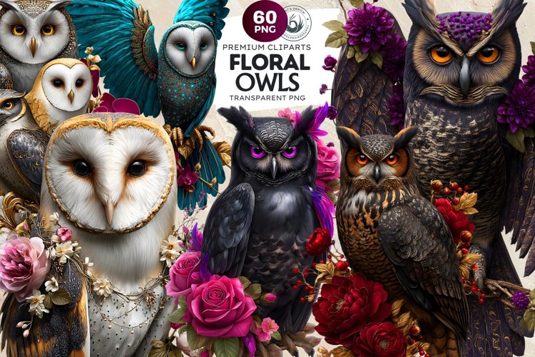 Floral Owls Fantasy Botanical and Wildlife Graphics