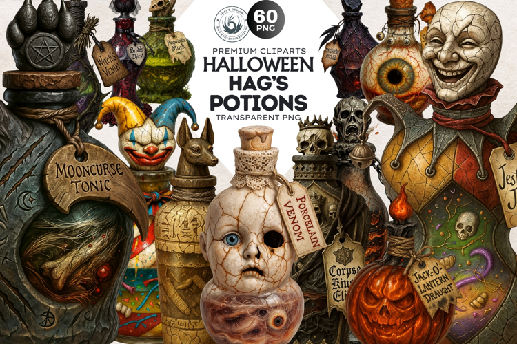 Halloween Hags Potions PNG Cliparts spooky gothic bottle