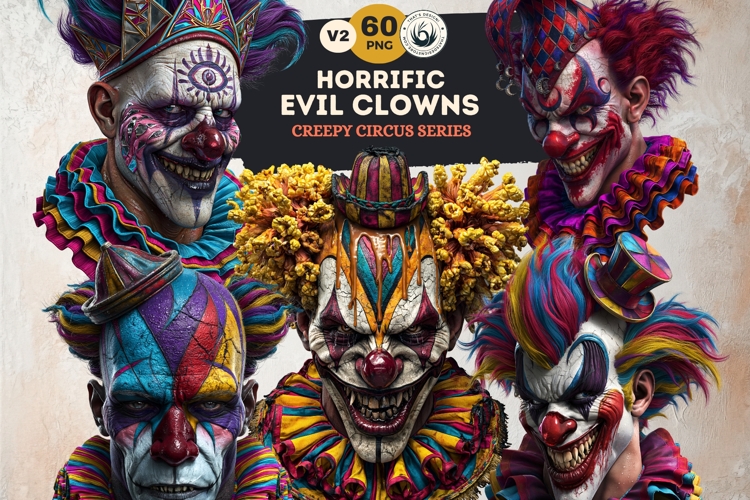 Horrific Evil Clown Clipart - Creepy Circus PNG Graphics