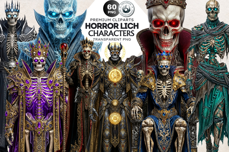 Horror Lich and Skeletal Undead Necromancer Illustrations