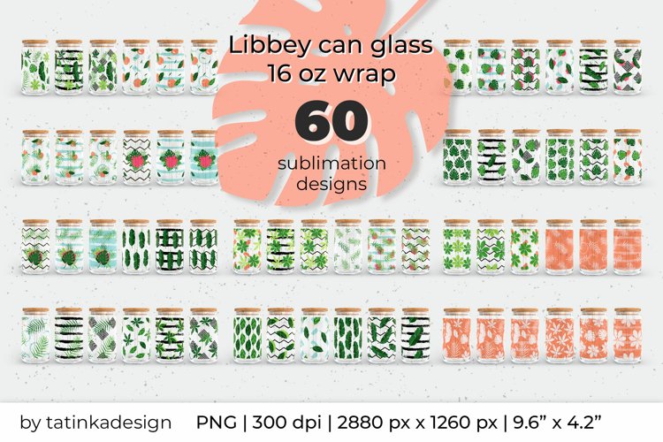 16 oz Libbey can glass wrap bundle with tropical leaves - Free Design of The Week
