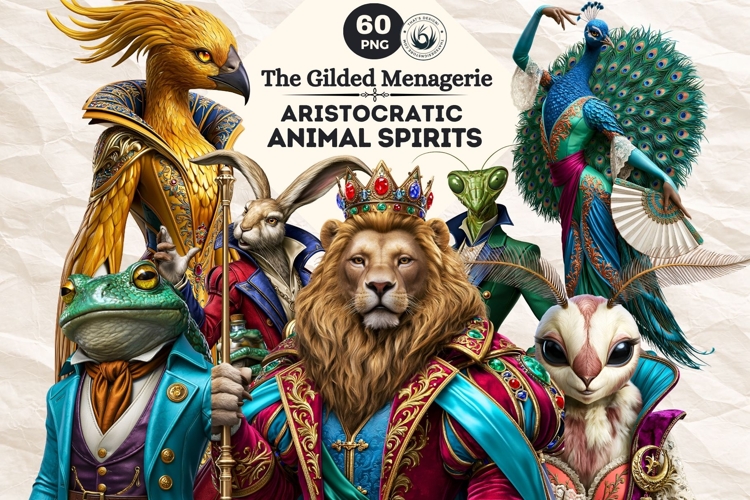 Gilded Menagerie Royal Animal Clipart, Aristocratic Fantasy