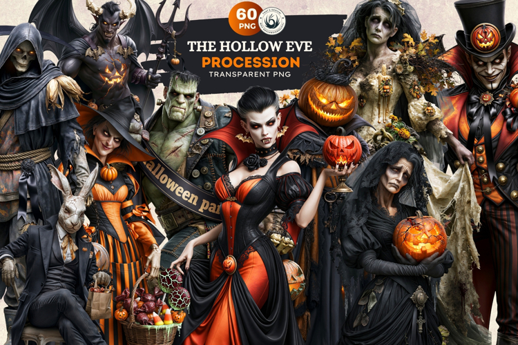 Hollow Eve Procession Halloween Clipart, Horror characters