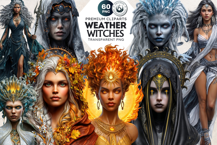 Weather Witches Elemental Sorceress PNG Illustrations