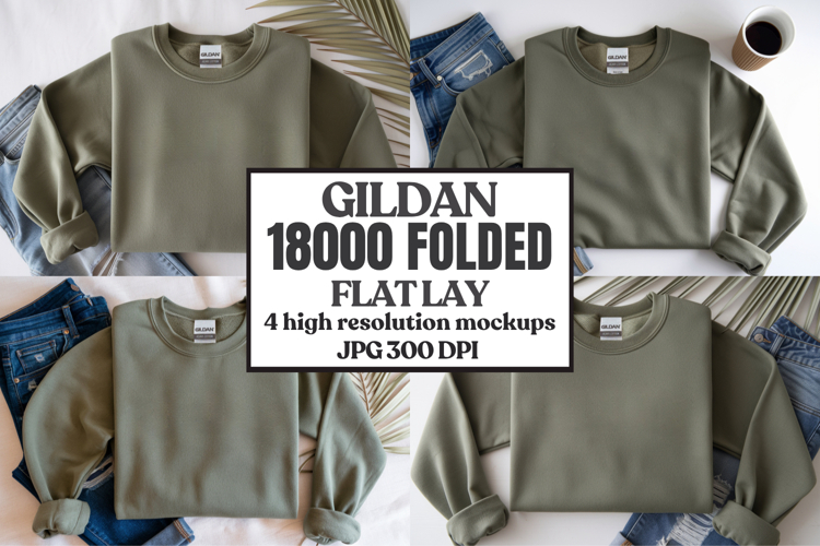 Gildan 18000 Sand Folded Flat Lay Mockups