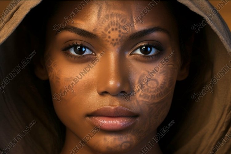 Tribal markings on mysterious woman's face example image 1