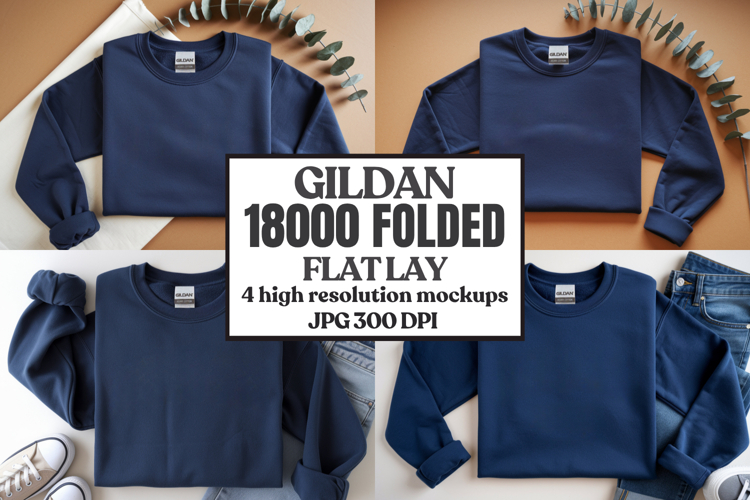 Gildan 18000 Sand Folded Flat Lay Mockups