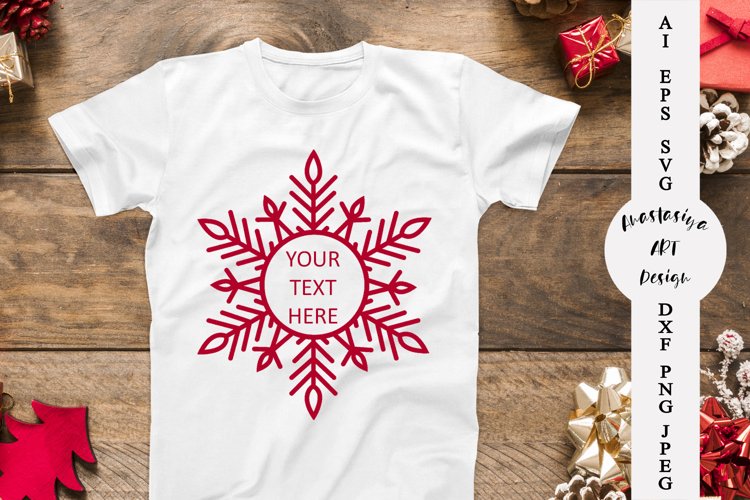Christmas wreath svg, Snowflake monogram frame svg example image 1