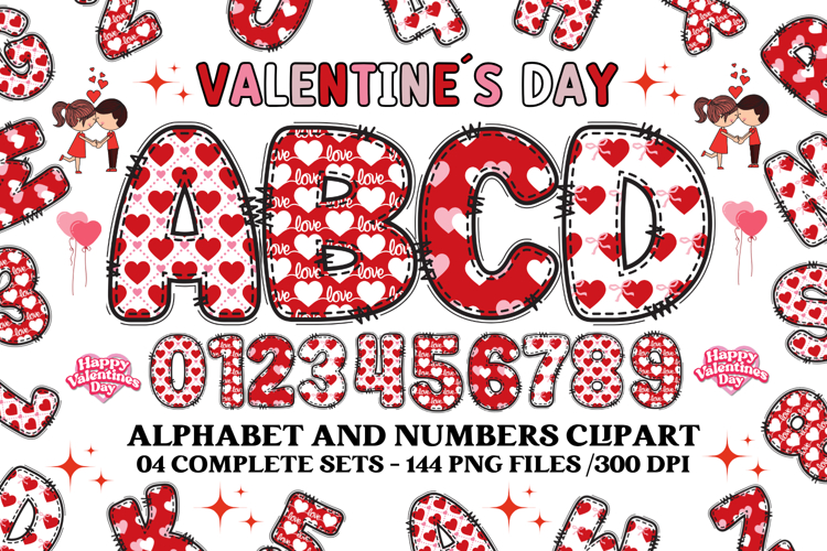 Valentine Alphabet Clip Art, valentines day letters doodle