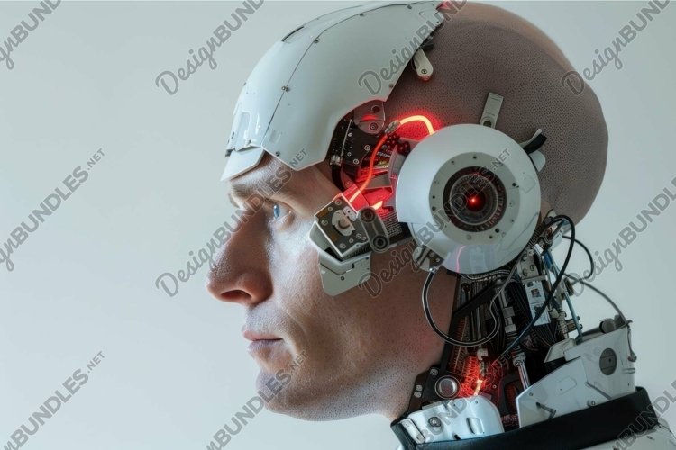 Cyborg man pondering the future