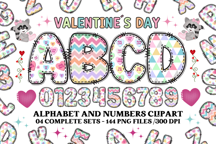 Valentine Alphabet Clip Art, valentines day letters doodle
