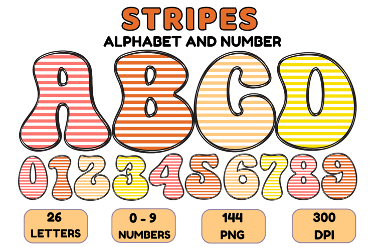 Stripes Alphabet Letters & Numbers Clipart PNG 300DI