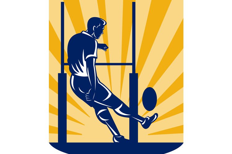 Rugby Player Kicking At Goal Post Rugby Player Kicking At Goal Post