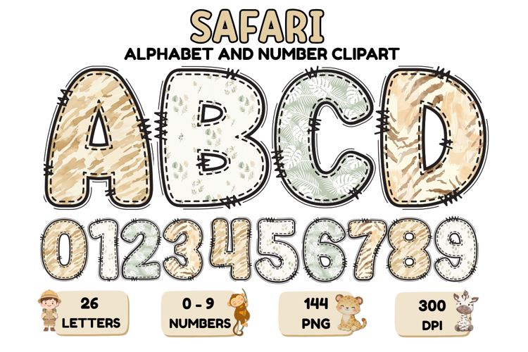 Safari Alphabet PNG - Letters & Numbers Clipart 300 DPI