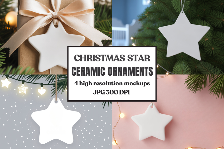 Christmas Star Ceramic Ornaments Mockup | Holiday Star Ornam
