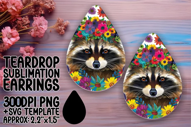 Sublimation Design: Bright Raccoon with Flowers