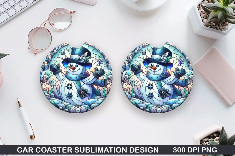 Snowman Car Coaster Sublimation|Christmas Coaster PNG Design