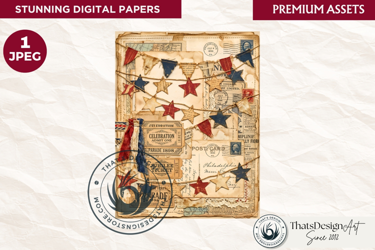 Vintage Patriotic 4th of July Junk Journal digital paper