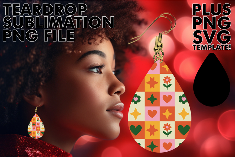 Unique TEARDROP Earrings Magic PNG, Valentines Pattern