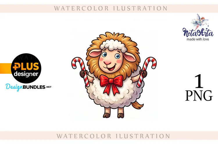 Christmas Sheep in Watercolor Style